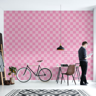 Minimalist Bubblegum Pink Chequered Pattern Wallpaper
