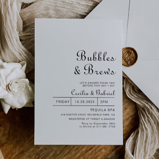 Minimalist Bubbles & Brews Bridal shower  Invitation (Creator Uploaded)