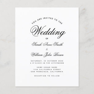 Minimalist Budget Black & White Wedding Invitation