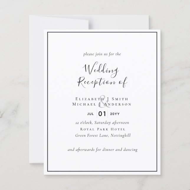 Minimalist BUDGET BLACK White Wedding Invite (Front)