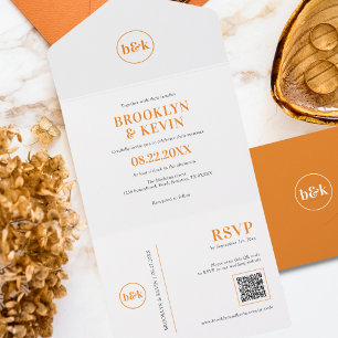 Minimalist Budget Orange QR Code PHOTO All In One Invitation