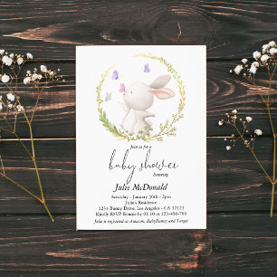 Minimalist Bunny and Butterflies Baby Shower Invitation