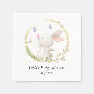 Minimalist Bunny and Butterflies Baby Shower Napkin