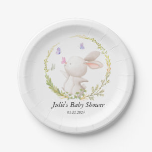 Minimalist Bunny and Butterflies Baby Shower Paper Plate