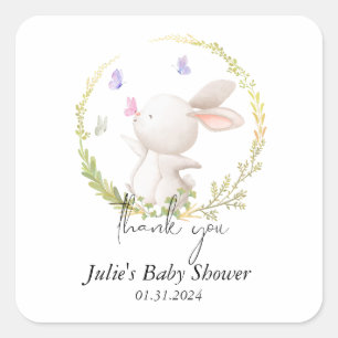 Minimalist Bunny and Butterflies Baby Shower Square Sticker