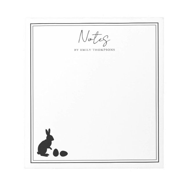 Minimalist Bunny And Eggs In Black Modern Easter Notepad (Front)