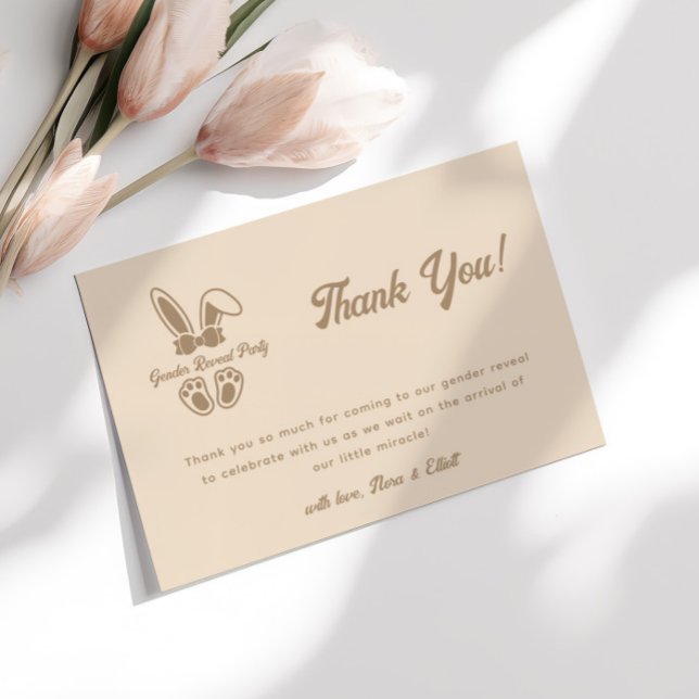 Minimalist Bunny Light Beige Gender Reveal Thank You Card (Creator Uploaded)