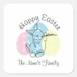 Minimalist Bunny Line Art Easter Eggs Spring Square Sticker