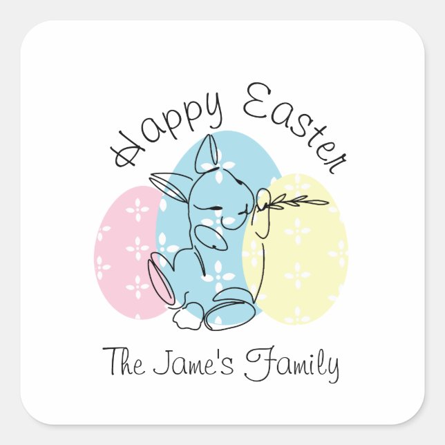 Minimalist Bunny Line Art Easter Eggs Spring   Square Sticker (Front)