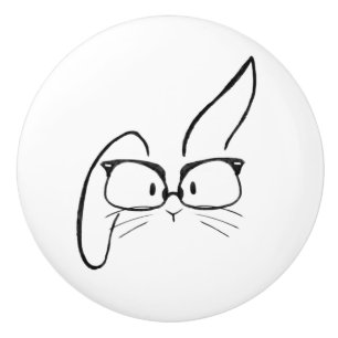 Minimalist Bunny Rabbit with Glasses Ceramic Knob