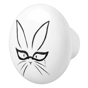Minimalist Bunny Rabbit With Glasses Ceramic Knob