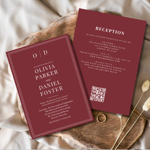 Minimalist Burgundy All in One QR Code Wedding Invitation