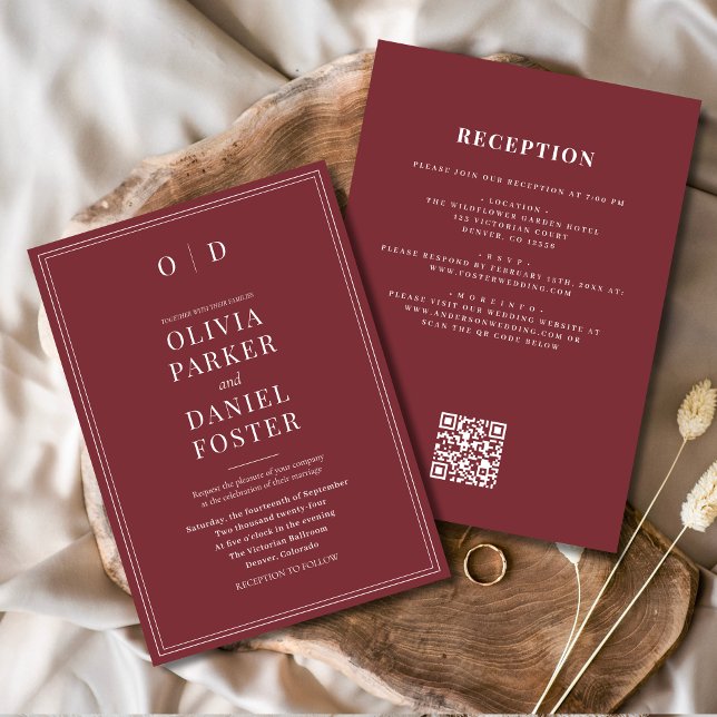 Minimalist Burgundy All in One QR Code Wedding Invitation (Creator Uploaded)