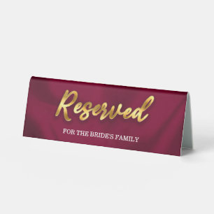 Minimalist Burgundy and Gold Wedding Reserved Seat