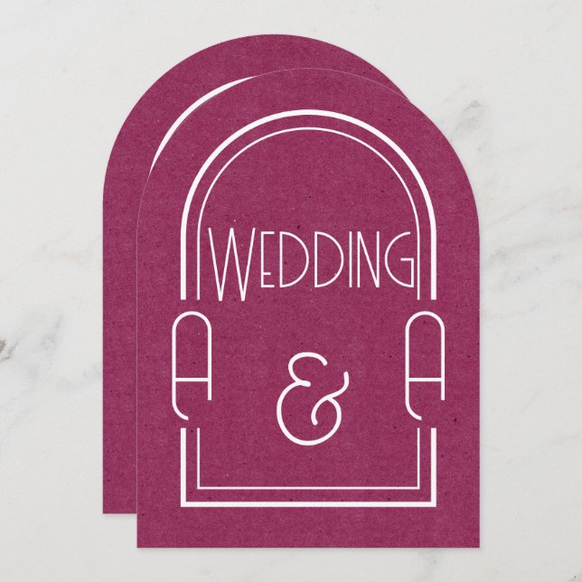 Minimalist Burgundy and White Arch Wedding Invitation (Front/Back)