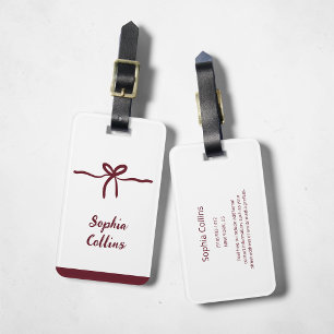 Minimalist Burgundy Bridesmaid Name Bow Travel Luggage Tag