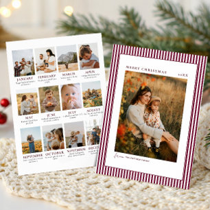 Minimalist Burgundy Christmas Year Review Photo Holiday Card