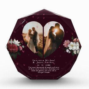 minimalist Burgundy Custom Heart shape couples Photo Block