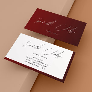 Minimalist Burgundy Dark Red Handwritten Script Business Card