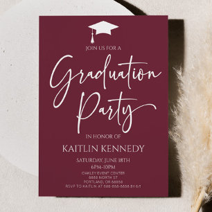 Minimalist Burgundy Elegant Graduation Party Invitation