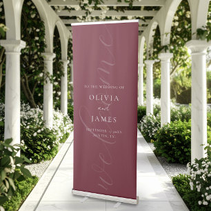 Minimalist Burgundy Elegant Script Wedding Welcome Retractable Banner