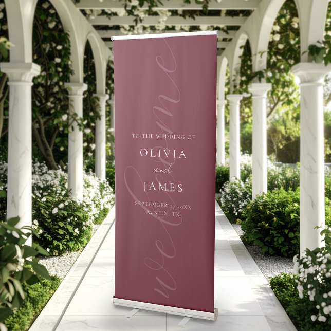Minimalist Burgundy Elegant Script Wedding Welcome Retractable Banner (Creator Uploaded)