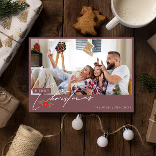 Minimalist Burgundy Family Photo Christmas Holiday Card