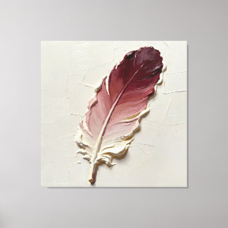 Minimalist Burgundy Feather Textured Impasto Oil Canvas Print