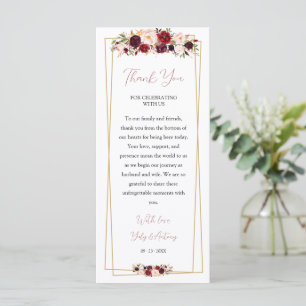 Minimalist Burgundy Floral Thanks Table Card