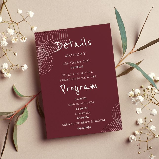 Minimalist burgundy geometrical Details Program Invitation (Minimalist burgundy geometrical Details Program )