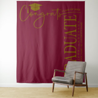 Minimalist Burgundy Gold Congrats Graduate Tapestry