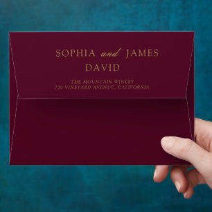 Minimalist Burgundy Gold Elegant Wedding Envelope