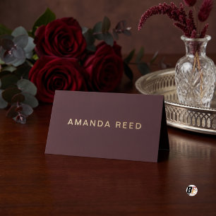 Minimalist Burgundy & Gold Elegant Wedding Folded Place Card