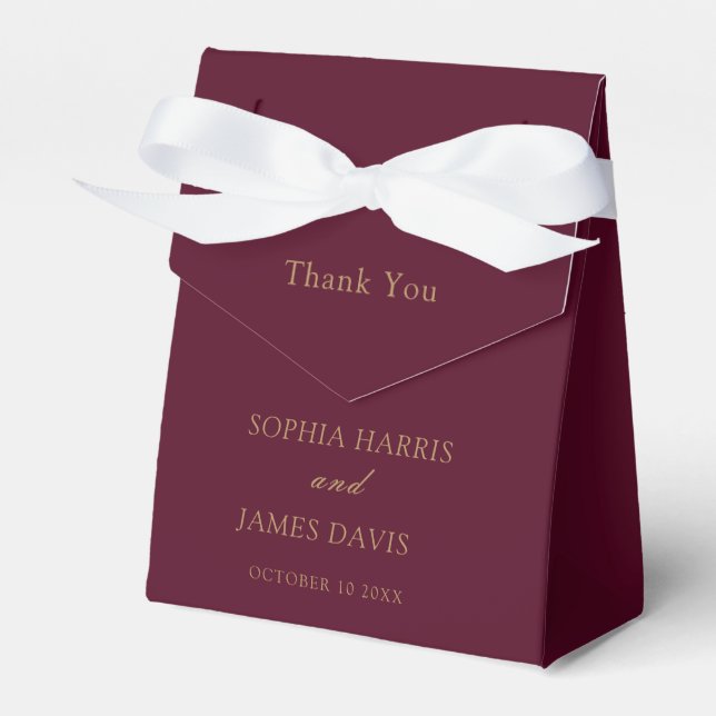 Minimalist Burgundy Gold Modern Elegant Wedding  Favour Box (Front Side)