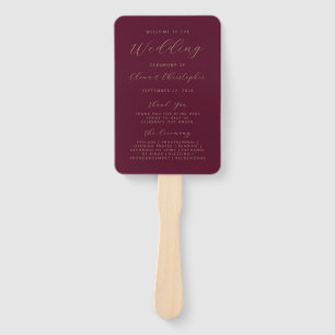 Minimalist Burgundy Gold Script Wedding Program Hand Fan