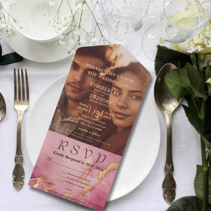 Minimalist Burgundy Gold Text Photo Email Website All In One Invitation