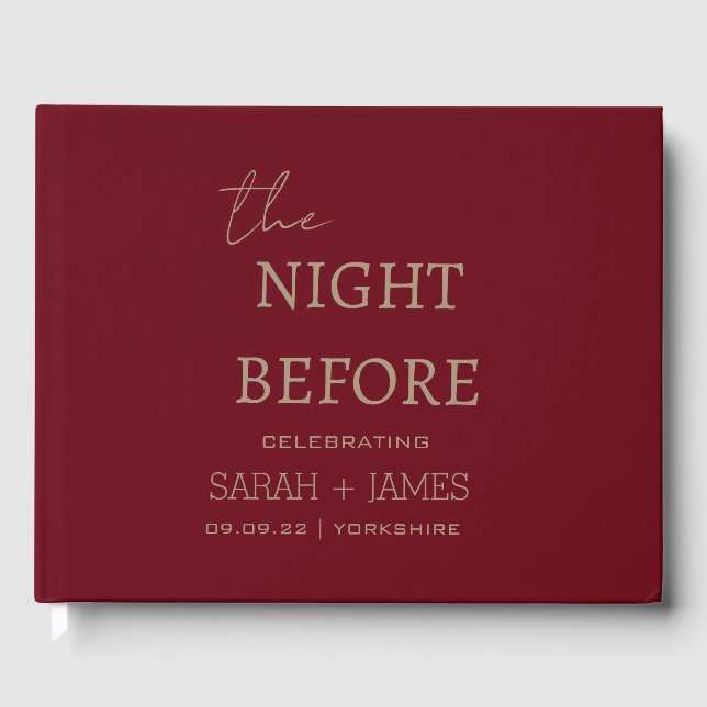 Minimalist Burgundy Gold the Night Before Wedding Guest Book (Front)