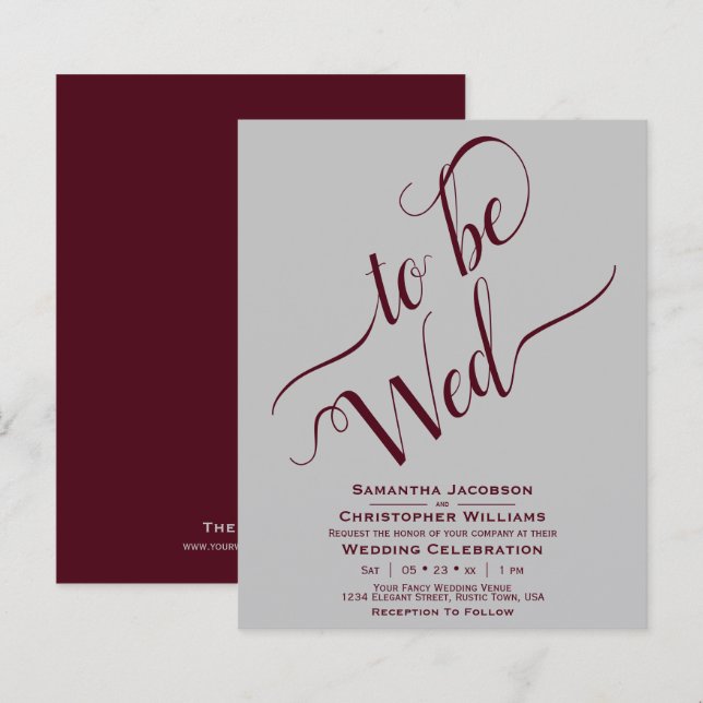 Minimalist Burgundy Grey BUDGET Wedding Invitation (Front/Back)