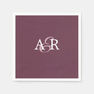 Minimalist Burgundy Initial Monogram Wedding Napkin
