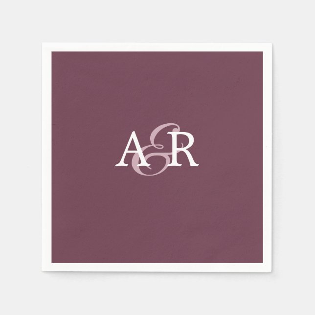 Minimalist Burgundy Initial Monogram Wedding Napkin (Front)