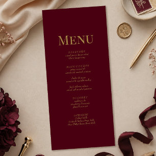 Minimalist Burgundy Monogram Wedding Menu Card