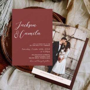 Minimalist Burgundy Photo Wedding Invitation