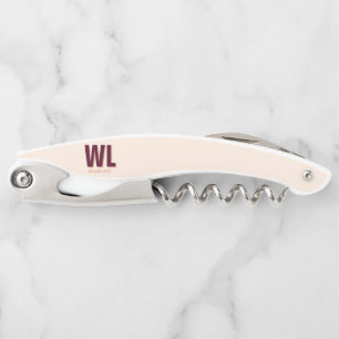 Minimalist Burgundy Pink Personalised Monogram  Corkscrew