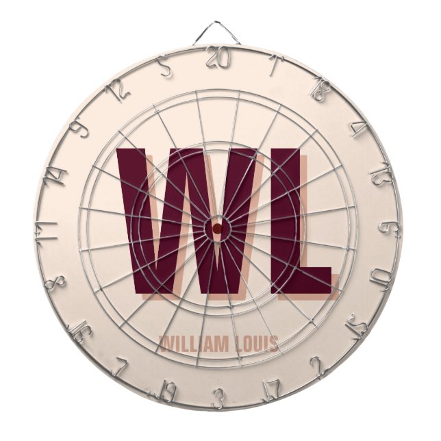 Minimalist Burgundy Pink Personalised Monogram  Dartboard (Front)