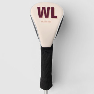 Minimalist Burgundy Pink Personalised Monogram  Golf Head Cover