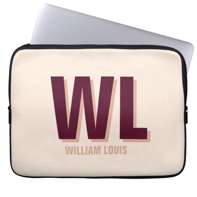 Minimalist Burgundy Pink Personalised Monogram  Laptop Sleeve (Front)