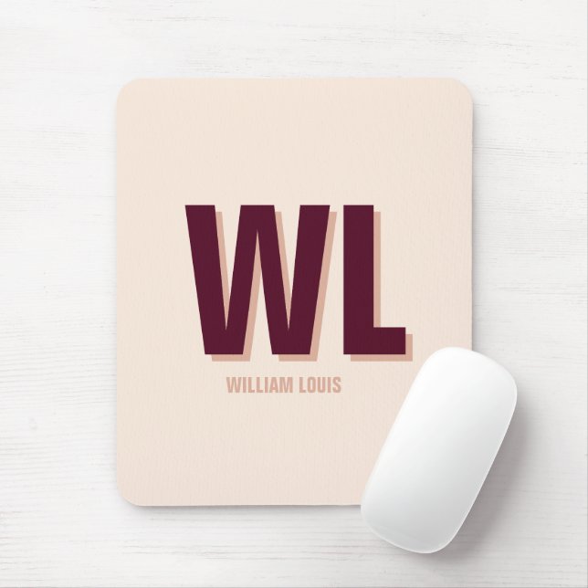 Minimalist Burgundy Pink Personalised Monogram  Mouse Mat (With Mouse)