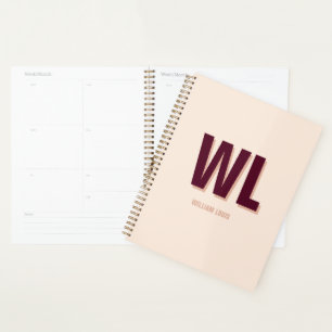 Minimalist Burgundy Pink Personalised Monogram Planner