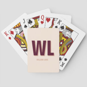 Minimalist Burgundy Pink Personalised Monogram  Playing Cards