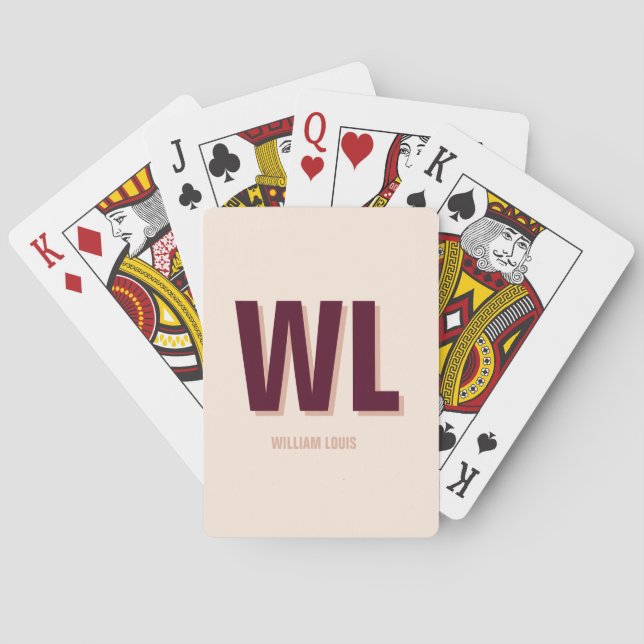 Minimalist Burgundy Pink Personalised Monogram  Playing Cards (Back)